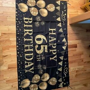Happy 65th party banner ( it is cloth and in like new condition&cake topper